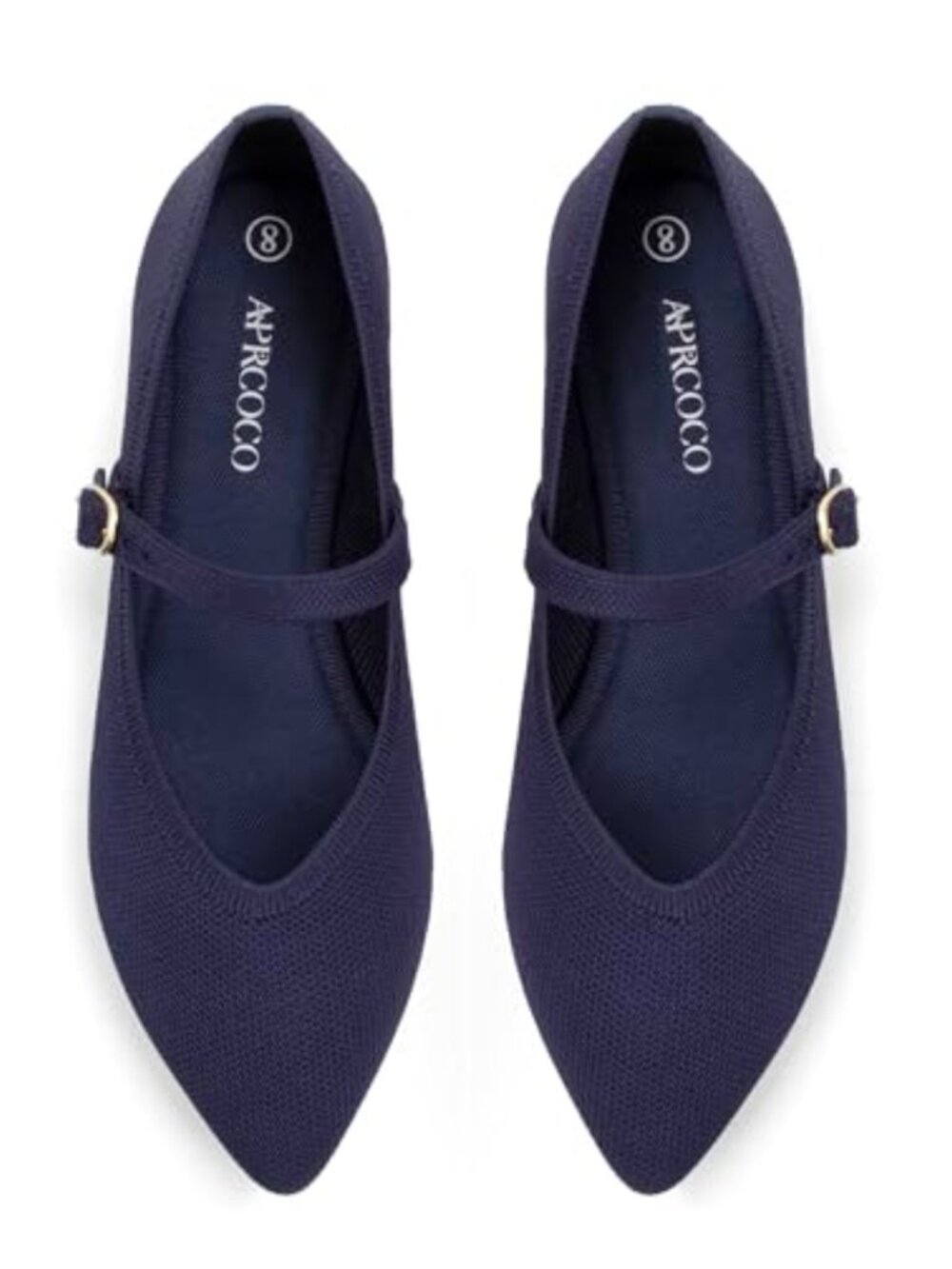 Knit Pointed Toe Ballet Flats for Women Ankle Strap Casual Walking Office Shoes